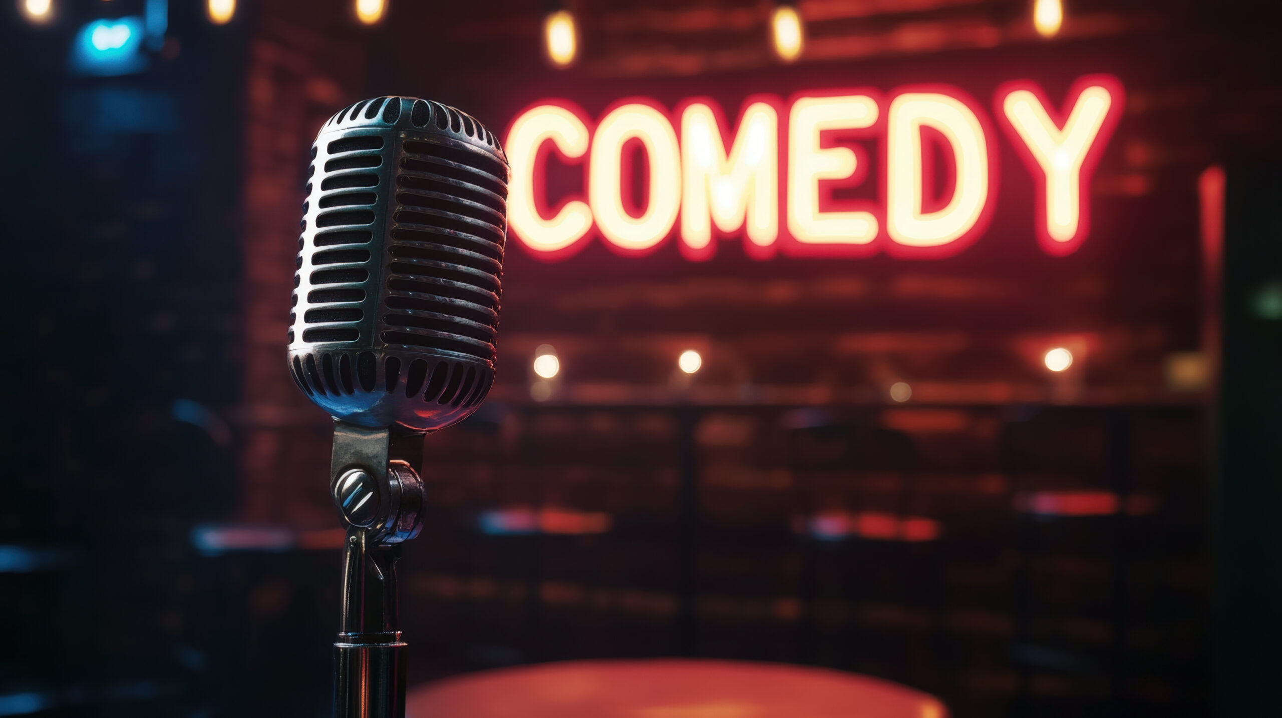 Vintage Microphone on a Comedy Club Stage. High quality photo